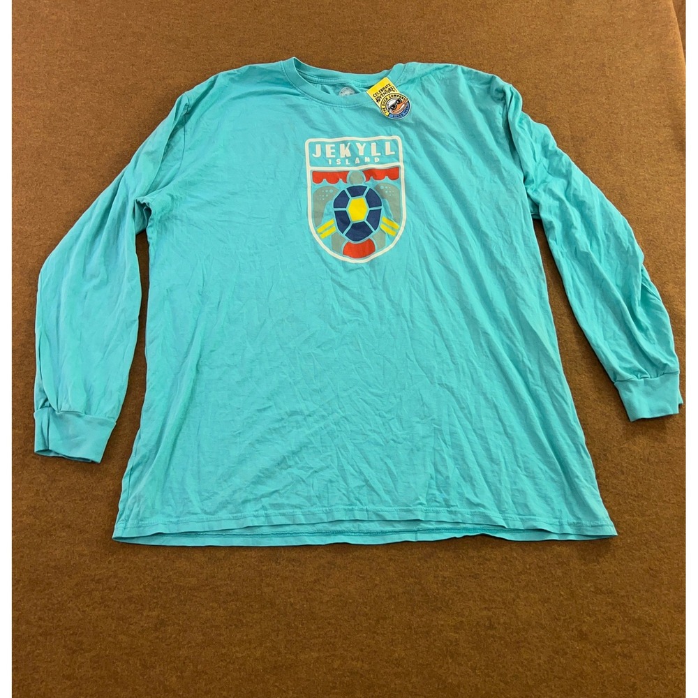The Duck Company Mens 2XL Teal Jekyll Island Sea Turtle Long Sleeve T-Shirt NWT